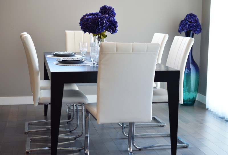 A modern dining table and chairs