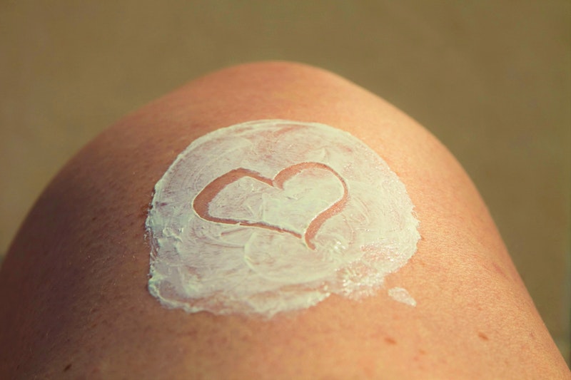 sunblock on skin with a heart shape 