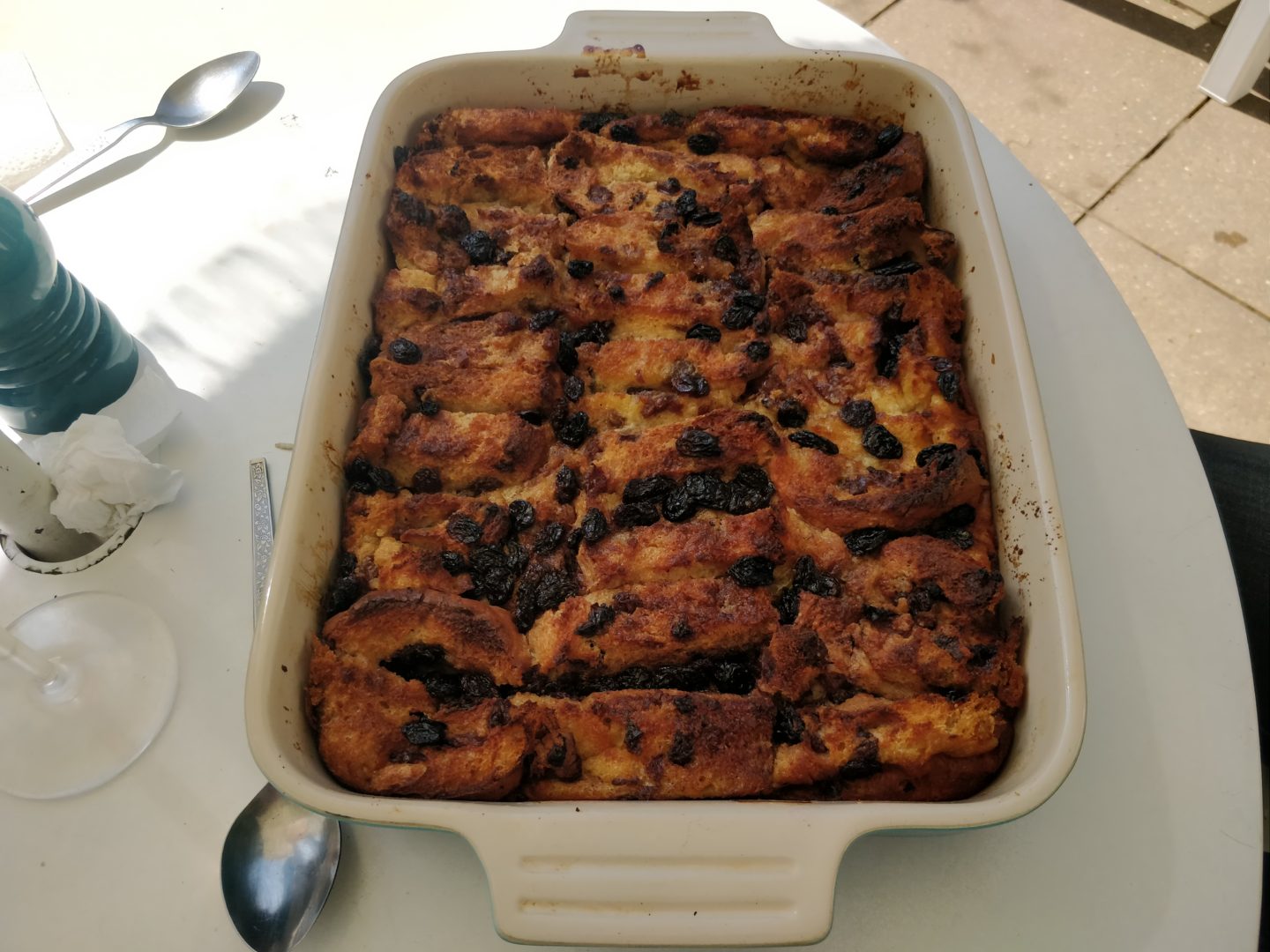 The finished Hot Cross Bun and Butter Pudding