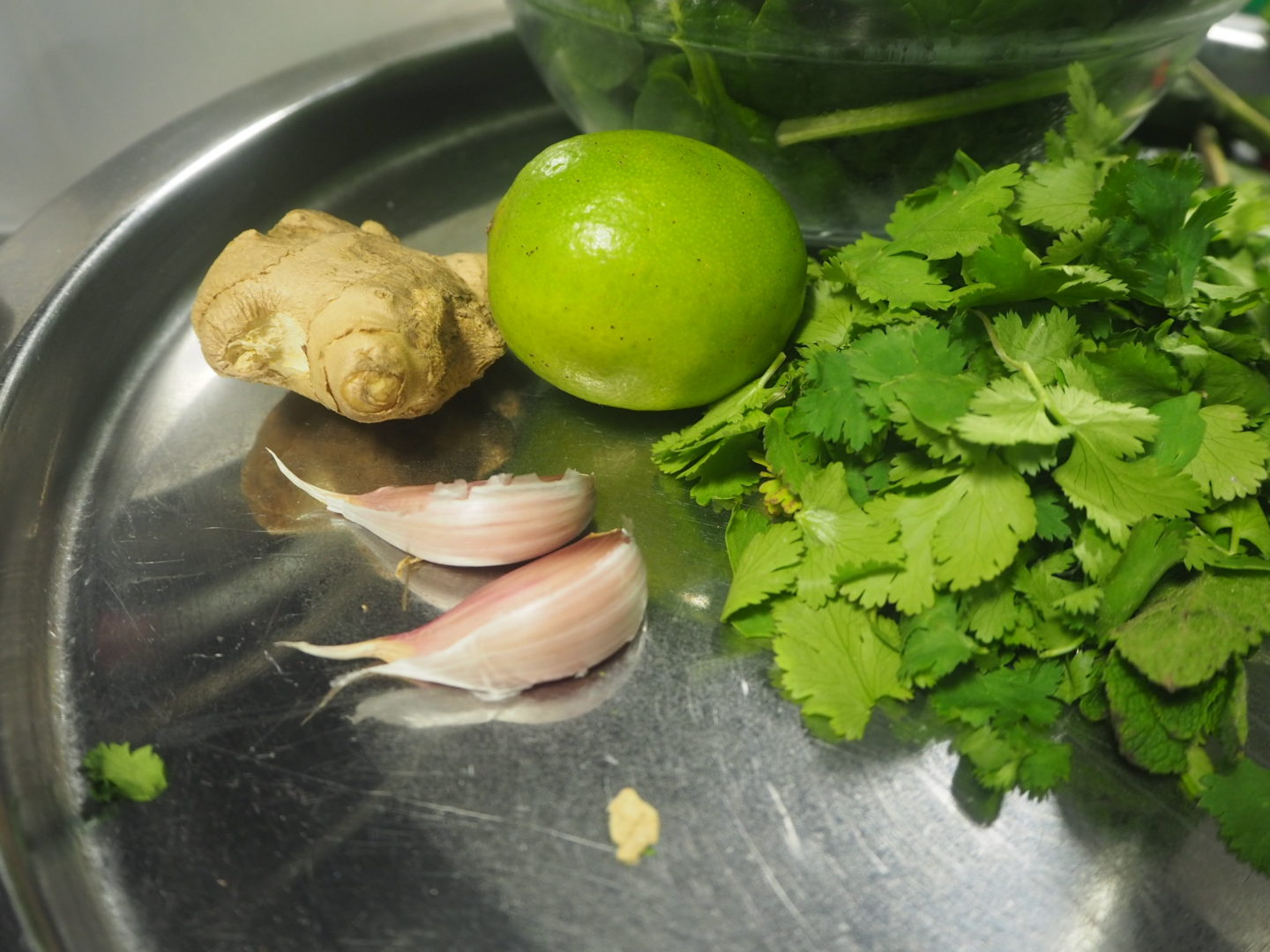 Fresh ginger, garlic, lime and coriander