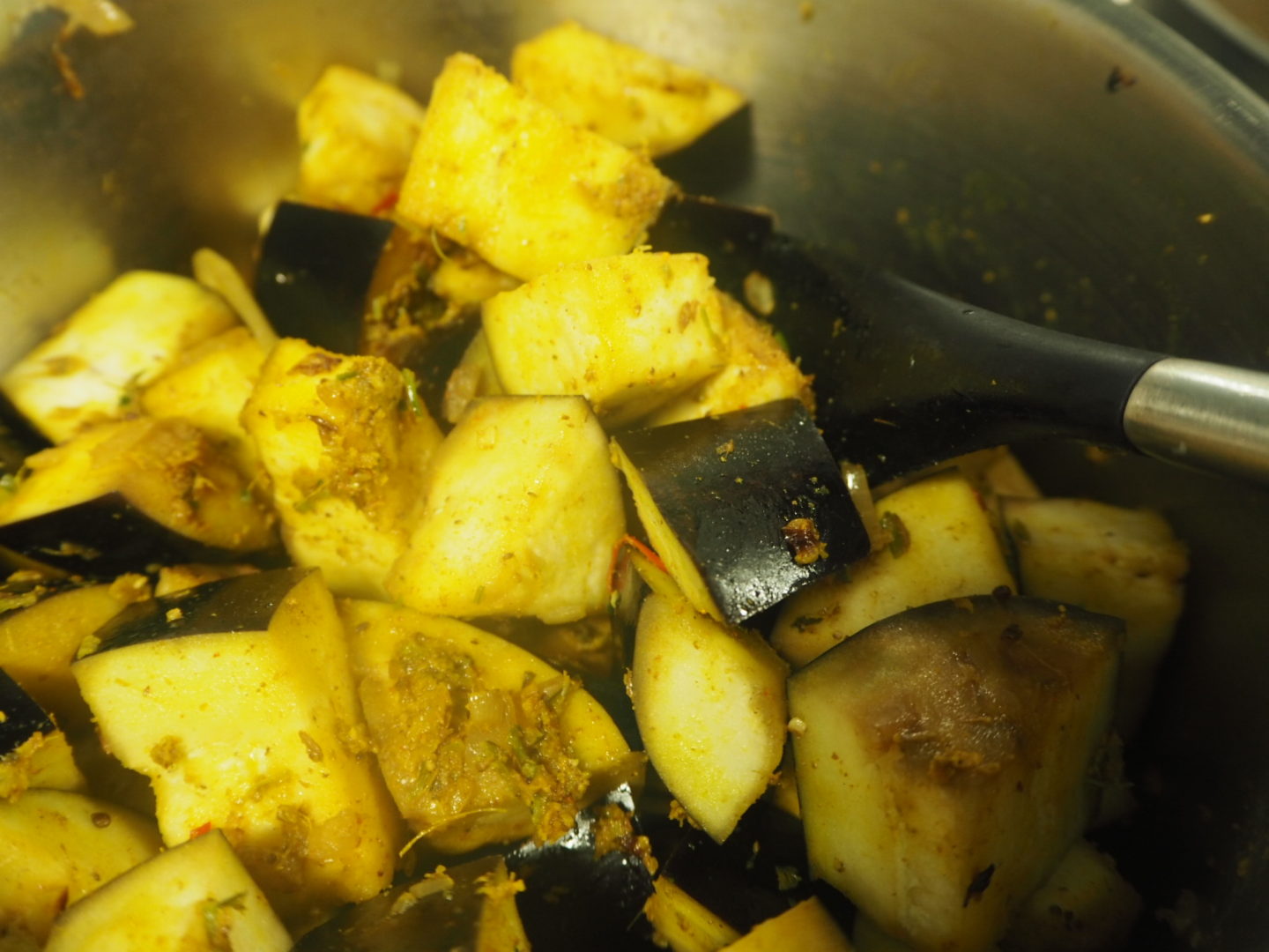 Aubergine Curry Making