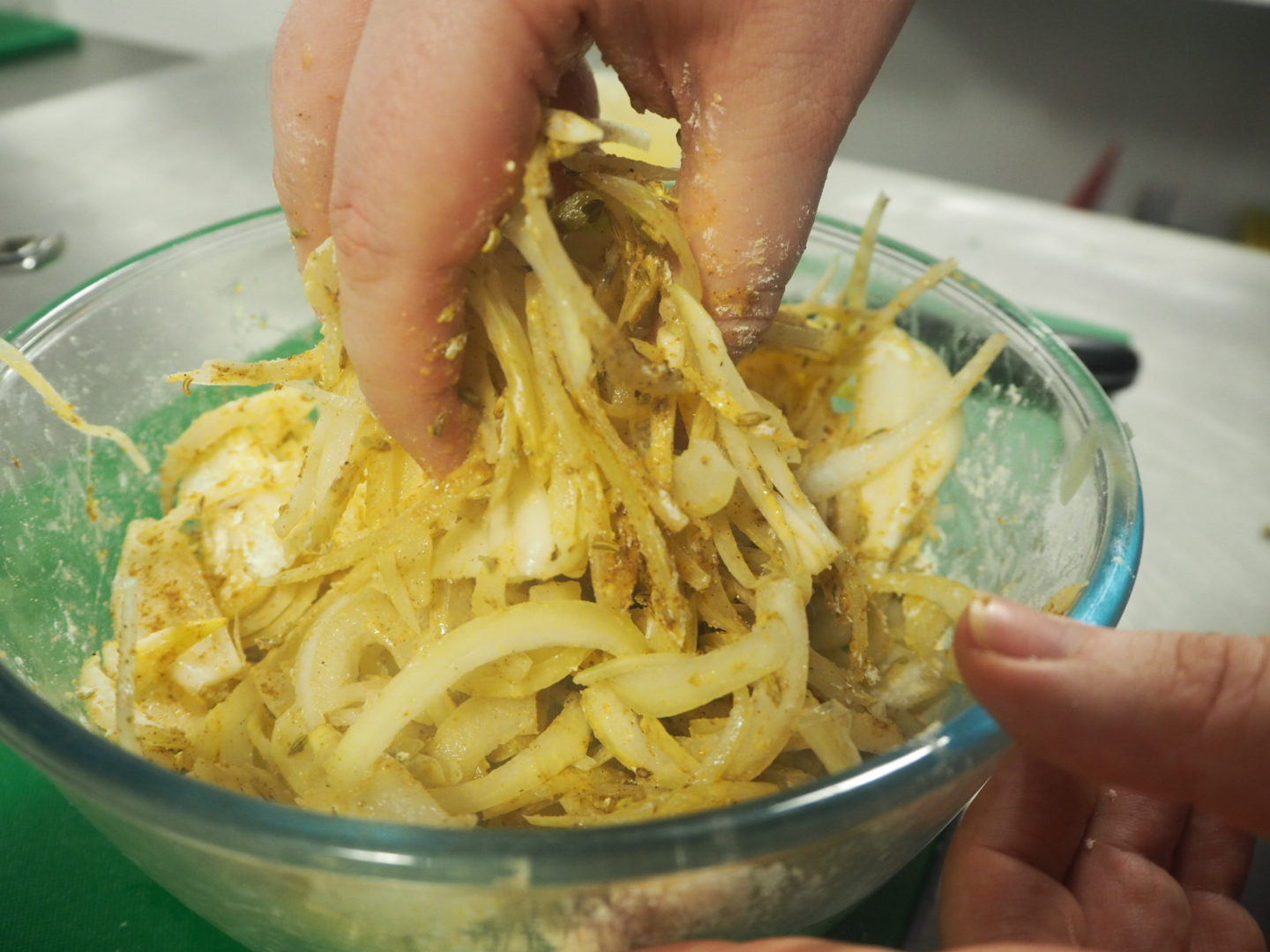 Making onion bhaji